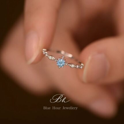ANENJERY Silver Color Blue Zircon Open Ring