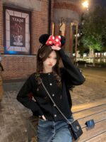 Embroidered Bow Sweet Sweater Women's Autumn and Winter Slim Right Shoulder Round Neck Cardigan Jacket Top - Image 6