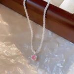 Pink & Green simple silver necklace - Image 6