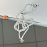 Pink & Green simple silver necklace - Image 11