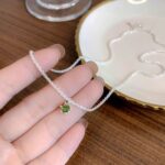Pink & Green simple silver necklace - Image 9