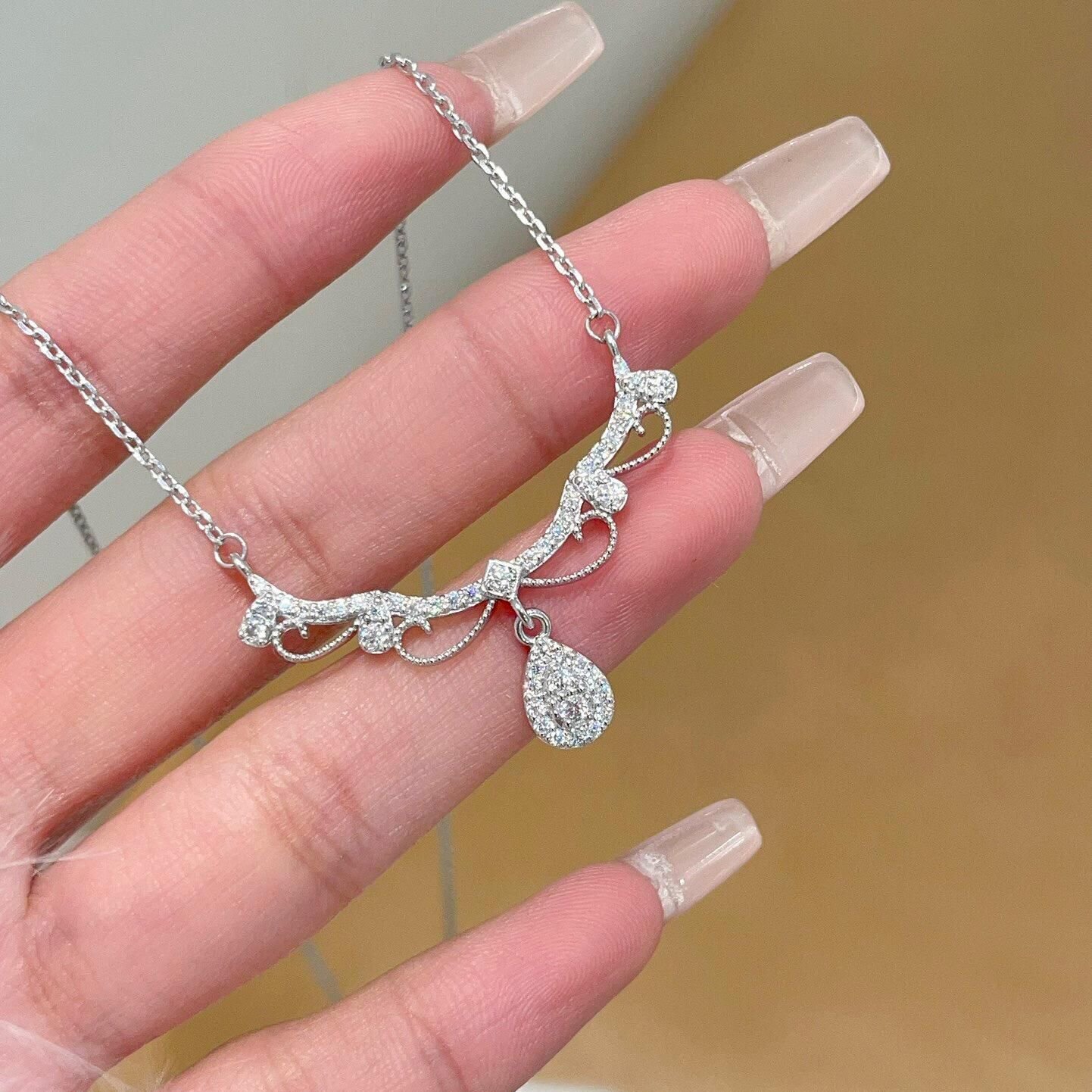 2026/03/1000579279.jpg Nymph teardrop necklace sewn with an elegant piece of lace - Image 1