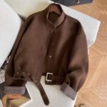 Women’s woollen jumper with a classic checked pattern and a stand-up collar, pieced together from different sections, from the Autumn/Winter 2025 collection; Korean-style, loose-fitting, casual, cropped, fashionable. - Image 6